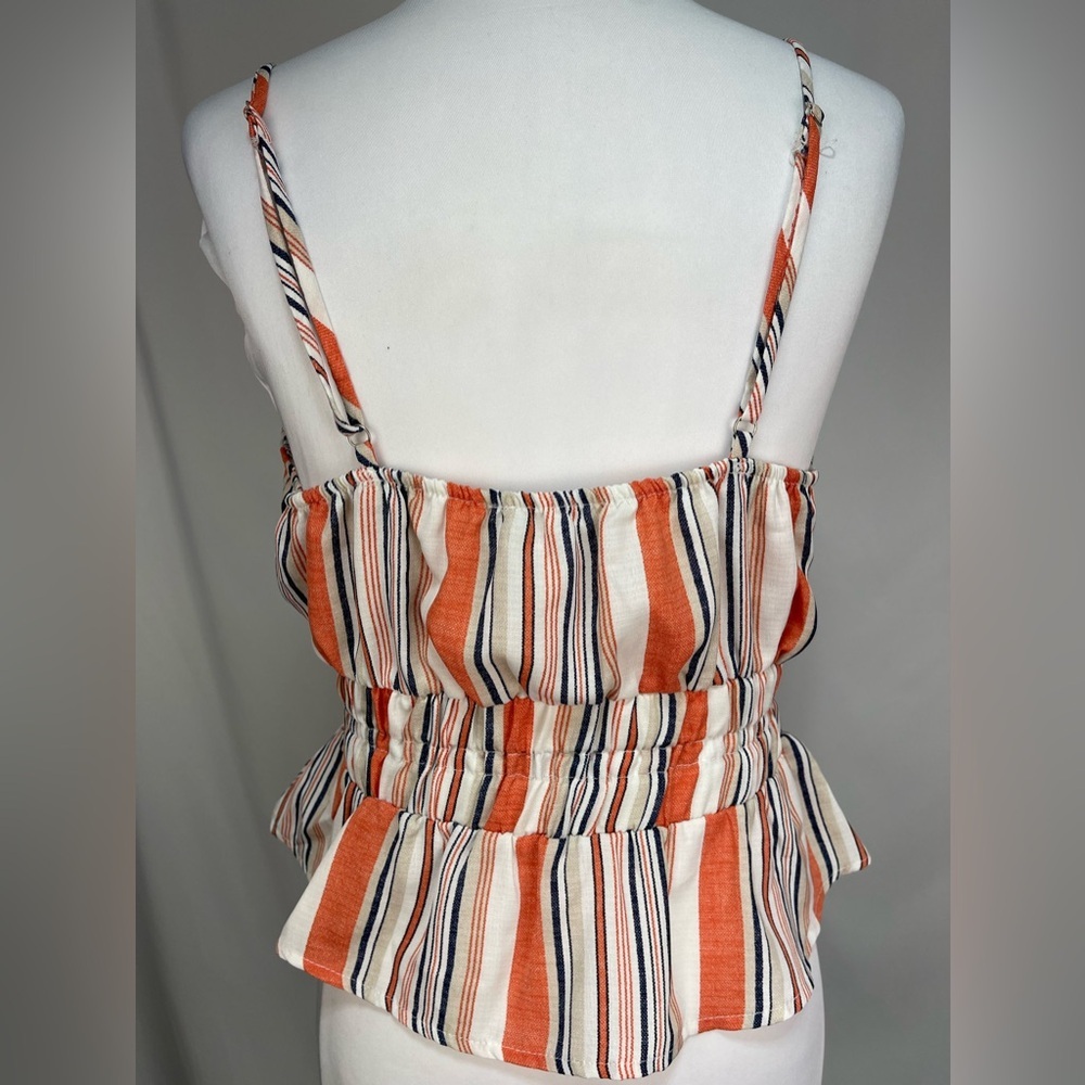 Sage the labor orange white stripes peplum cropped spaghetti straps tank top M - Picture 6 of 14